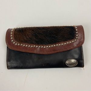 American West Leather Calf Hair Wallet Brown Silver Embellished